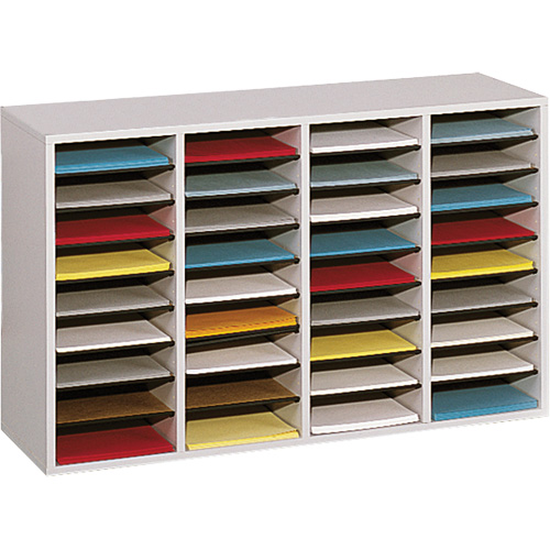 Adjustable Compartment Literature Organizer, Stationary, 36 Slots, Wood, 39-1/4" W x 11-3/4" D x 24" H Brunswick Fyr & Safety