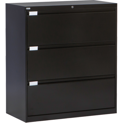 Lateral Filing Cabinet, Steel, 3 Drawers, 36" W x 18" D x 40-1/16" H, Black Brunswick Fyr & Safety