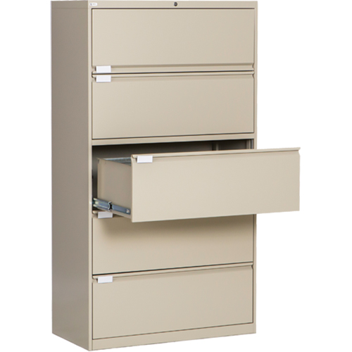 Lateral Filing Cabinet, Steel, 5 Drawers, 36" W x 18" D x 65-1/2" H, Beige Brunswick Fyr & Safety