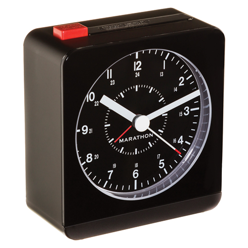 Desk Alarm Clock, Analog, Battery Operated, 3.5" W x 1.5" D x 3.75" H, Black Brunswick Fyr & Safety