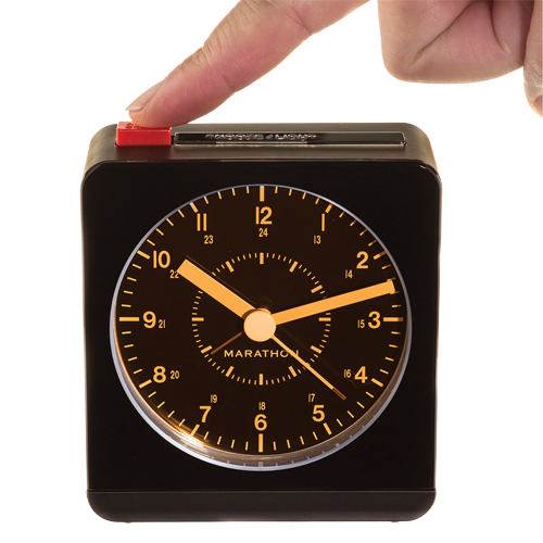 Desk Alarm Clock, Analog, Battery Operated, 3.5" W x 1.5" D x 3.75" H, Black Brunswick Fyr & Safety