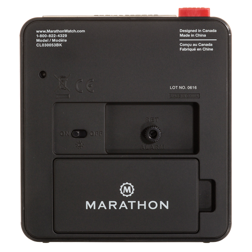 Desk Alarm Clock, Analog, Battery Operated, 3.5" W x 1.5" D x 3.75" H, Black Brunswick Fyr & Safety