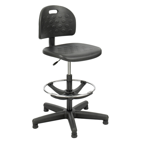 Soft Tough Stool, Stationary, Adjustable, 29" - 49", Polyurethane Seat, Black Brunswick Fyr & Safety