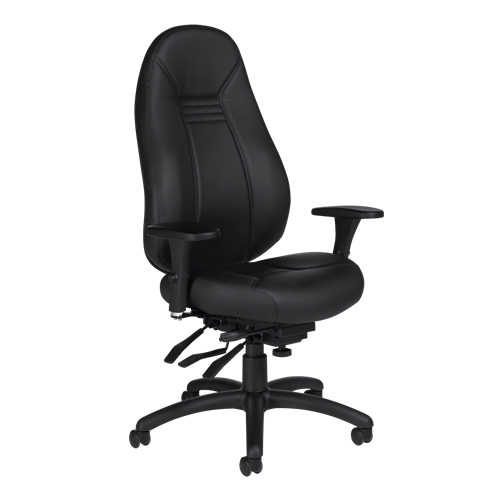 High Back Comfort Chair, Leather, Black, 300 lbs. Capacity Brunswick Fyr & Safety