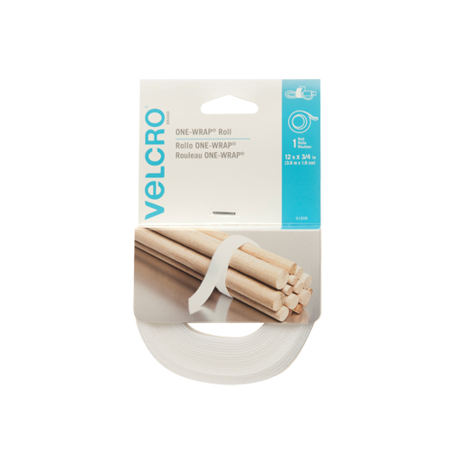 One-Wrap&reg; Fastener Tape, Hook & Loop, 12' x 3/4", Self-Grip, White Brunswick Fyr & Safety