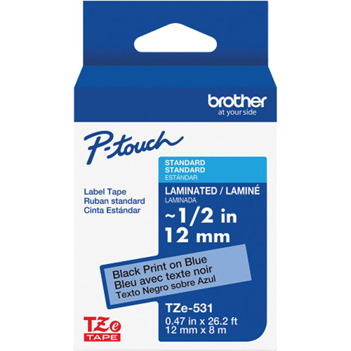 Laminated Tape for P-Touch&reg;, 12 mm x 8 m, Black on Blue Brunswick Fyr & Safety