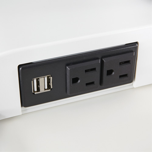 Soar Sit/Stand Electric Desk with Dual Monitor Arm, Desktop Unit, 37-1/4" H x 27-3/4" W x 22" D, White Brunswick Fyr & Safety