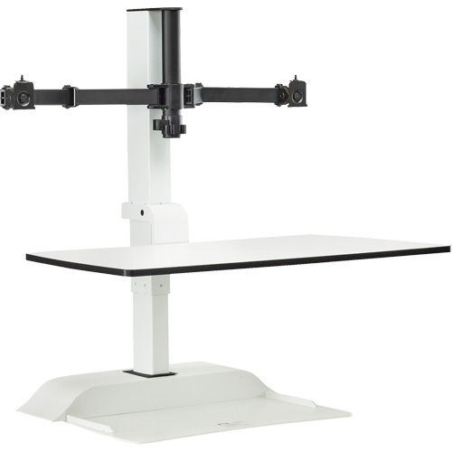 Soar Sit/Stand Electric Desk with Dual Monitor Arm, Desktop Unit, 37-1/4" H x 27-3/4" W x 22" D, White Brunswick Fyr & Safety