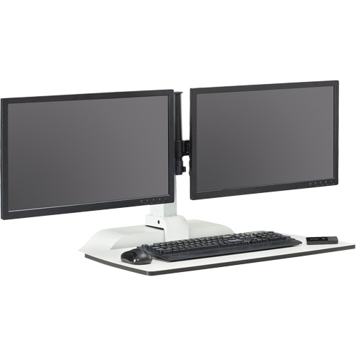 Soar Sit/Stand Electric Desk with Dual Monitor Arm, Desktop Unit, 37-1/4" H x 27-3/4" W x 22" D, White Brunswick Fyr & Safety