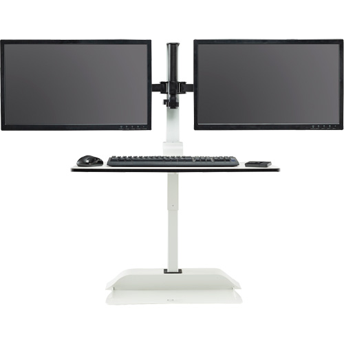 Soar Sit/Stand Electric Desk with Dual Monitor Arm, Desktop Unit, 37-1/4" H x 27-3/4" W x 22" D, White Brunswick Fyr & Safety