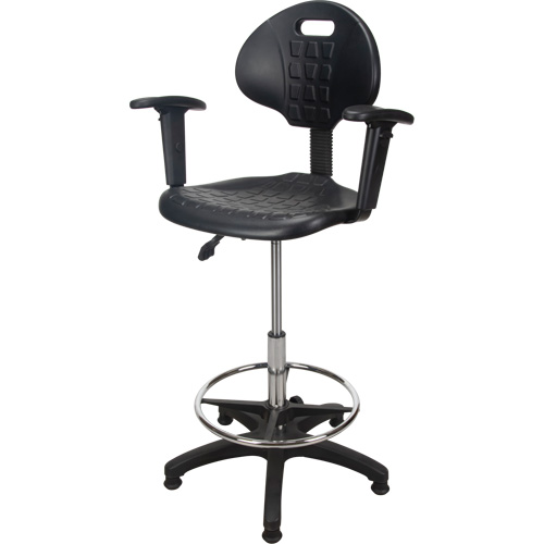 Heavy-Duty Ergonomic Stool with Adjustable Arm Rests, Stationary, Adjustable, 39" - 48", Polyurethane Seat, Black Brunswick Fyr & Safety