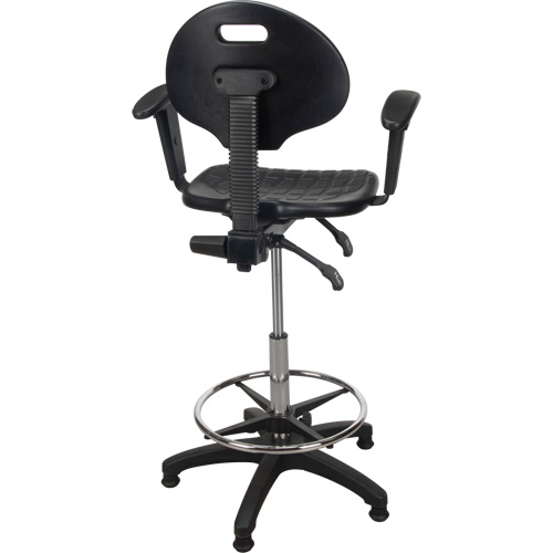 Heavy-Duty Ergonomic Stool with Adjustable Arm Rests, Stationary, Adjustable, 39" - 48", Polyurethane Seat, Black Brunswick Fyr & Safety