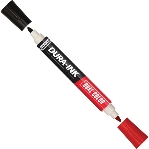 Marqueur &agrave; encre permanente et double couleur Markal Dura-Ink, Noir/Rouge, Pointe Ronde Brunswick Fyr & Safety