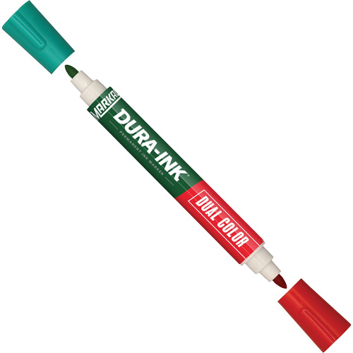 Marqueur &agrave; encre permanente et double couleur Markal Dura-Ink, Vert/Rouge, Pointe Ronde Brunswick Fyr & Safety