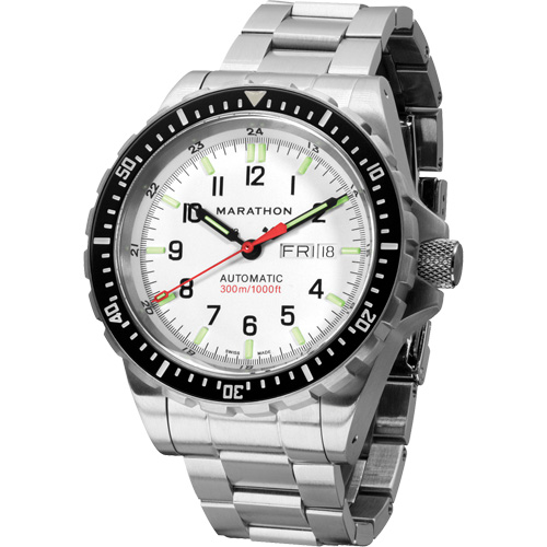Tr&egrave;s grande montre automatique &eacute;dition arctique avec jour/date avec bracelet en acier inoxydable, Num&eacute;rique, &agrave; piles, 46 mm, Argent Brunswick Fyr & Safety