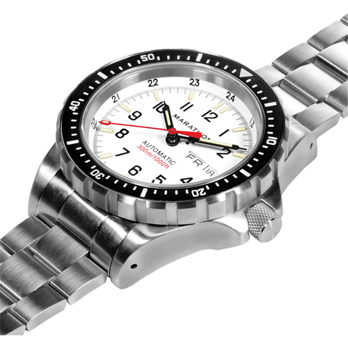 Tr&egrave;s grande montre automatique &eacute;dition arctique avec jour/date avec bracelet en acier inoxydable, Num&eacute;rique, &agrave; piles, 46 mm, Argent Brunswick Fyr & Safety