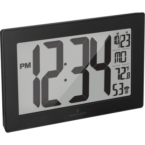Self-Setting & Self-Adjusting Wall Clock with Stand, Digital, Battery Operated, Black Brunswick Fyr & Safety