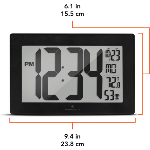 Self-Setting & Self-Adjusting Wall Clock with Stand, Digital, Battery Operated, Black Brunswick Fyr & Safety