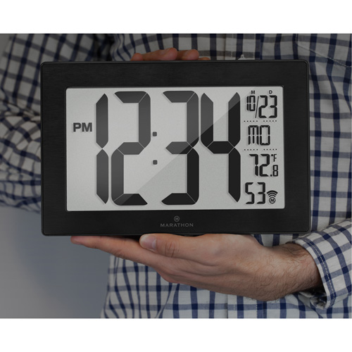 Self-Setting & Self-Adjusting Wall Clock with Stand, Digital, Battery Operated, Black Brunswick Fyr & Safety