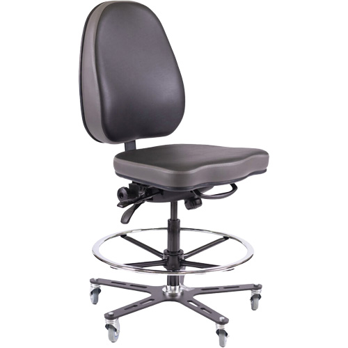 TF180 Ergonomic Industrial Chair, Mobile, Adjustable, Vinyl Seat, Black Brunswick Fyr & Safety