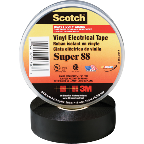 Rubans en vinyle Super 88 Scotch, 19 mm (3/4") x 20,1 m (66'), Noir, 8,5 mils Brunswick Fyr & Safety