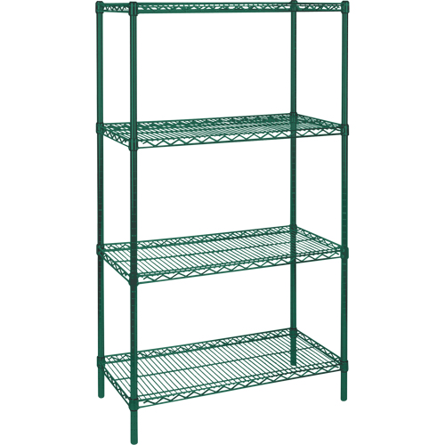 Heavy-Duty Green Epoxy Finish Wire Shelving, 4 Tiers, 30" W x 63" H x 14" D Brunswick Fyr & Safety