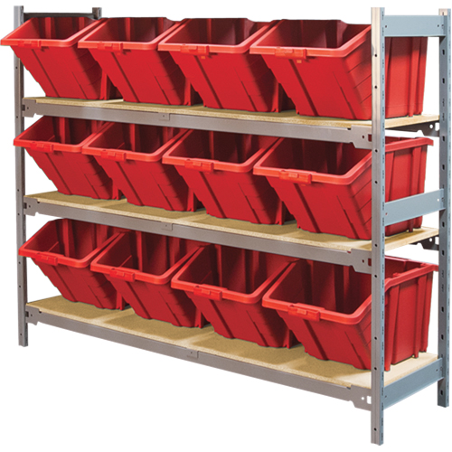 Wide Span Shelving with Jumbo Plastic Bins, Steel, Boltless, 800 lbs. Capacity, 66" W x 60" H x 18" D Brunswick Fyr & Safety