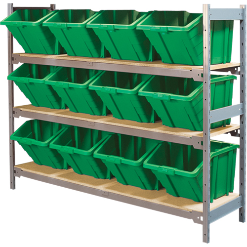 Wide Span Shelving with Jumbo Plastic Bins, Steel, Boltless, 800 lbs. Capacity, 66" W x 60" H x 18" D Brunswick Fyr & Safety