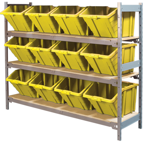 Wide Span Shelving with Jumbo Plastic Bins, Steel, Boltless, 800 lbs. Capacity, 66" W x 60" H x 18" D Brunswick Fyr & Safety