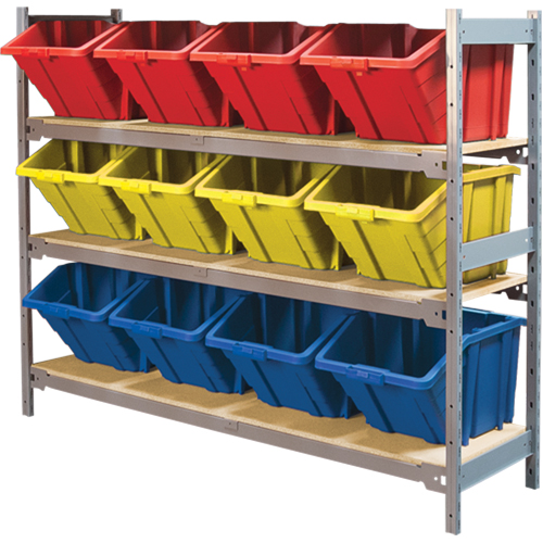 Wide Span Shelving with Jumbo Plastic Bins, Steel, Boltless, 800 lbs. Capacity, 66" W x 60" H x 18" D Brunswick Fyr & Safety