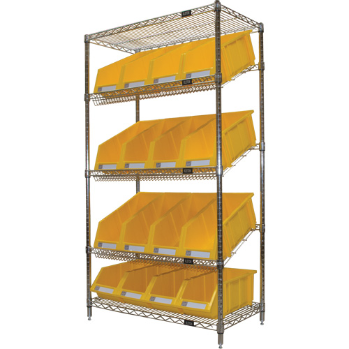 &eacute;tag&egrave;re en treillis m&eacute;tallique &agrave; tablettes inclin&eacute;es avec bacs, Tiers 5, 36" la x 63" h x 18" p Brunswick Fyr & Safety