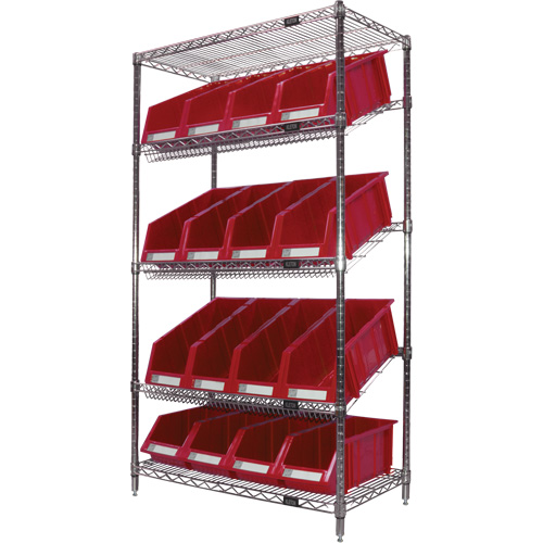 &eacute;tag&egrave;re en treillis m&eacute;tallique &agrave; tablettes inclin&eacute;es avec bacs, Tiers 5, 36" la x 63" h x 18" p Brunswick Fyr & Safety