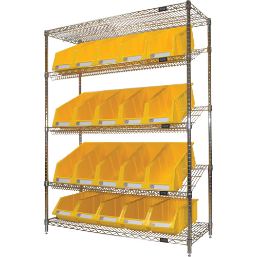 Slanted Wire Shelf with Bins, 5 Tiers, 48" W x 63" H x 18" D Brunswick Fyr & Safety