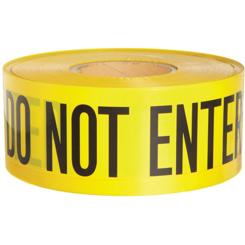 Rubans pour barricades, Anglais, 3" la x 1000' lo, 3 mils, Noir sur jaune Brunswick Fyr & Safety