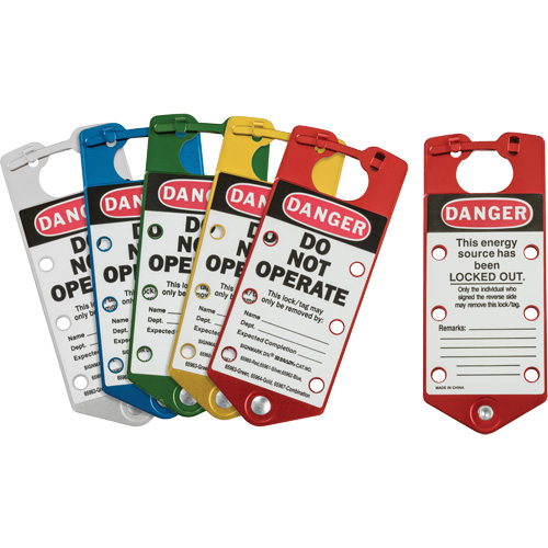 Moraillons de verrouillage &eacute;tiquet&eacute;s, Bleu/Vert/Rouge/Argent/Jaune Brunswick Fyr & Safety