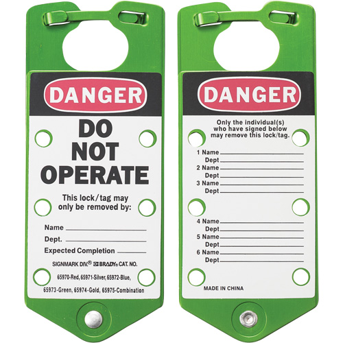 Moraillons de verrouillage &eacute;tiquet&eacute;s, Vert Brunswick Fyr & Safety