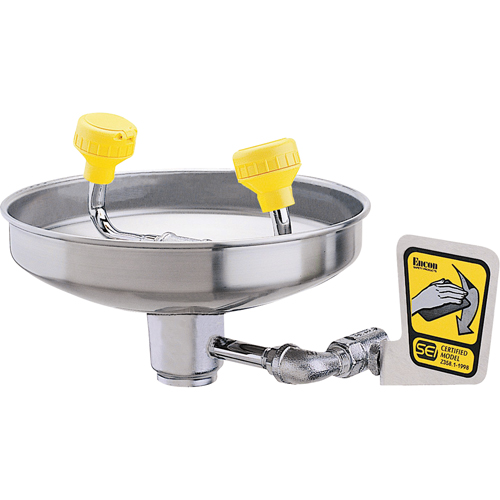 Douche oculaire avec t&ecirc;tes en polyac&eacute;tal, Installation Montage mural, Bol Acier inoxydable Brunswick Fyr & Safety