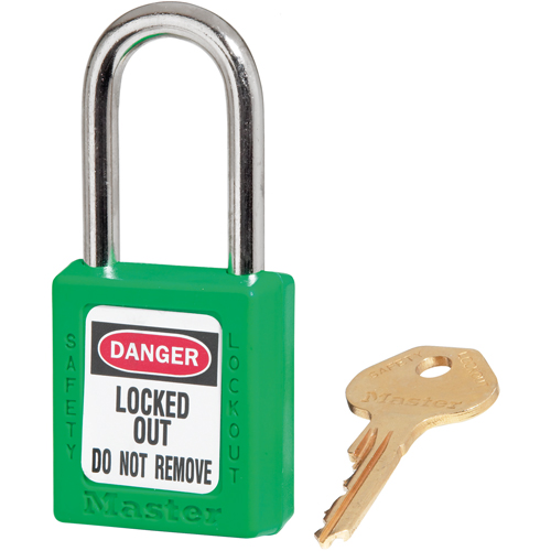 410 Zenex Safety Padlock, Green, Keyed Different, Thermoplastic, 1-1/2" Width Brunswick Fyr & Safety