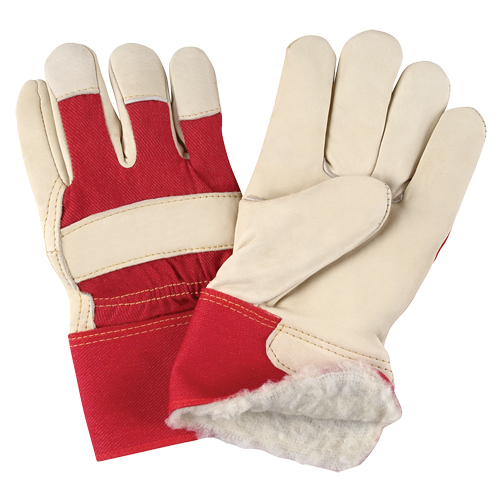 Gants d'ajusteur rouge & blanc doubl&eacute;s pour l'hiver de premi&egrave;re qualit&eacute;, Grand, Paume en Cuir fleur de vache, Doublure en Boa Brunswick Fyr & Safety
