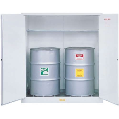 Hazardous Waste Safety Cabinets, 110 US gal. Cap., 2 Drums, White Brunswick Fyr & Safety