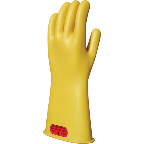 Yellow Natural Rubber Insulating Gloves, ASTM Class 0, Size 8, 11" L Brunswick Fyr & Safety
