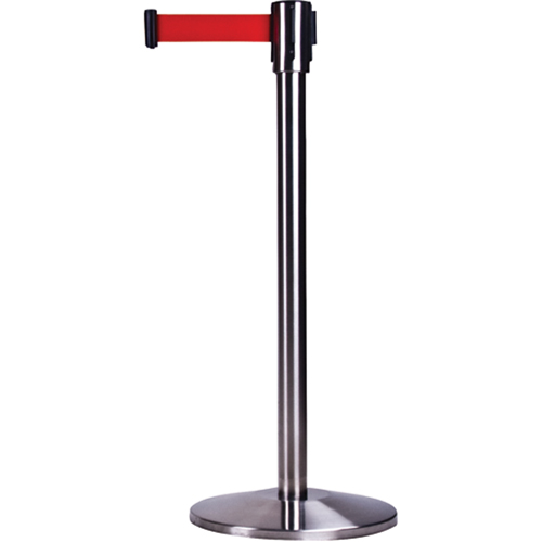 Barri&egrave;res sur pieds pour le contr&ocirc;le des foules, Acier, 35" h, Ruban Rouge, Longueur du ruban 7' Brunswick Fyr & Safety