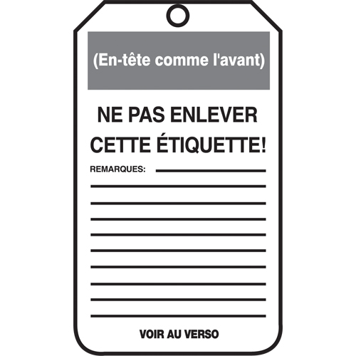 &eacute;tiquettes de verrouillage, Papier cartonn&eacute;, 3-1/8" la x 5-7/8" h, Français Brunswick Fyr & Safety
