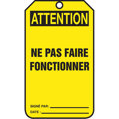 &eacute;tiquettes de verrouillage, Papier cartonn&eacute;, 3-1/8" la x 5-7/8" h, Français Brunswick Fyr & Safety