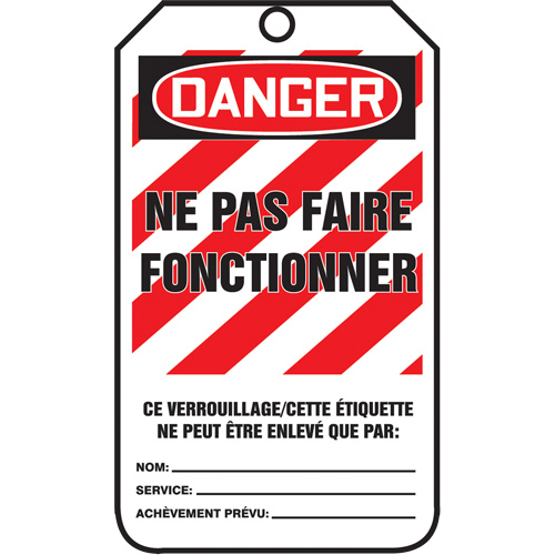 &eacute;tiquettes de verrouillage, Papier cartonn&eacute;, 3-1/8" la x 5-7/8" h, Français Brunswick Fyr & Safety