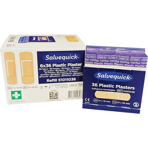 Syst&egrave;mes de distribution de bandages Salvequick - recharges st&eacute;riles, Rectangulaire/carr&eacute;e, Plastique, St&eacute;rile Brunswick Fyr & Safety