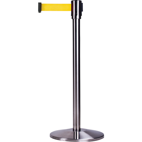 Barri&egrave;res sur pieds pour le contr&ocirc;le des foules, Acier, 35" h, Ruban Jaune, Longueur du ruban 12' Brunswick Fyr & Safety