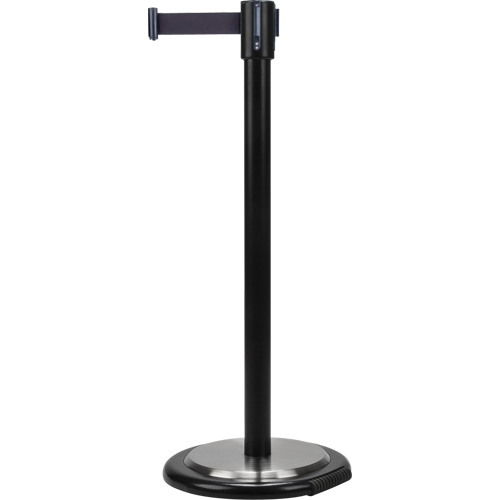 Barri&egrave;res sur pieds pour le contr&ocirc;le des foules, Acier, 35" h, Ruban Noir, Longueur du ruban 7' Brunswick Fyr & Safety