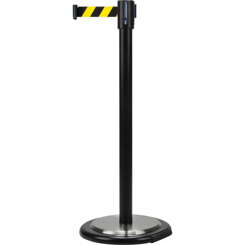 Barri&egrave;res sur pieds pour le contr&ocirc;le des foules, Acier, 35" h, Ruban Noir/Jaune, Longueur du ruban 7' Brunswick Fyr & Safety