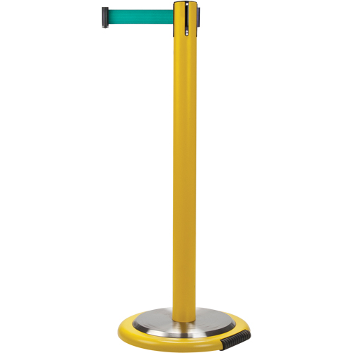 Barri&egrave;res sur pieds pour le contr&ocirc;le des foules, Acier, 35" h, Ruban Vert, Longueur du ruban 7' Brunswick Fyr & Safety